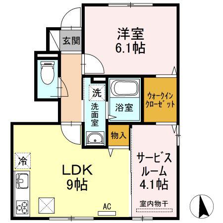フェリーチェB棟(1LDK/1階)の間取り写真