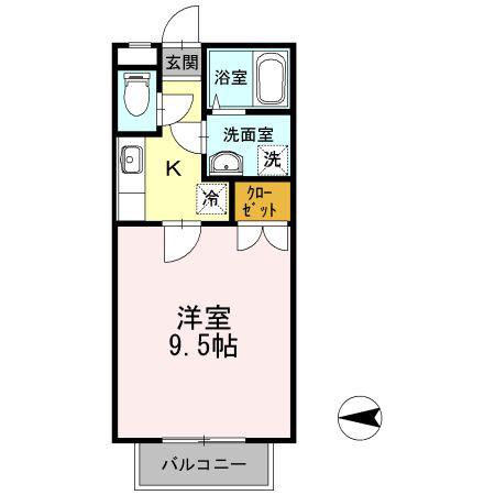 グリーンヒル(1K/2階)の間取り写真