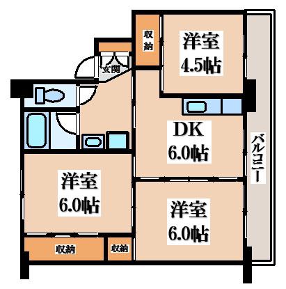 ビレッジハウスつるみ(3DK/5階)の間取り写真