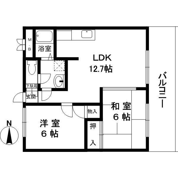 メゾンクレール(2LDK/2階)の間取り写真