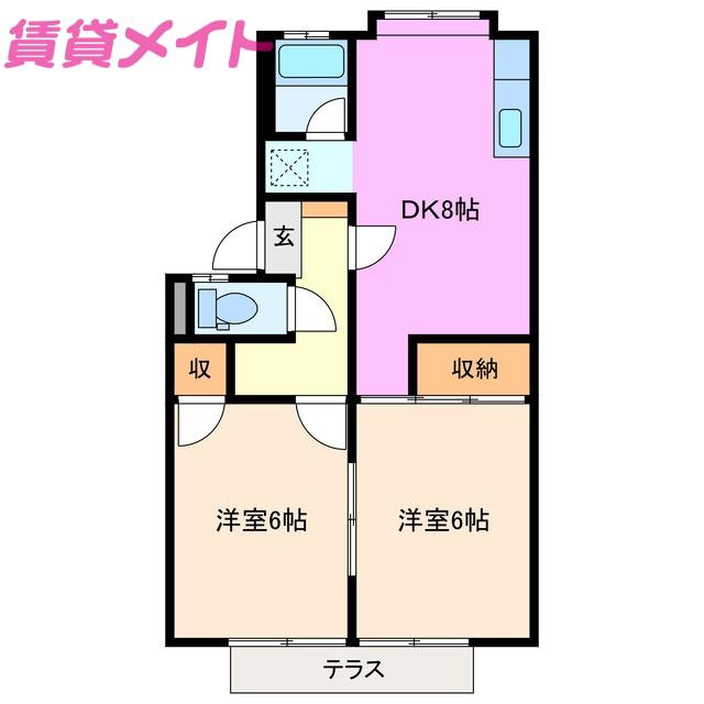 サンプレンティFUJI(2DK/1階)の間取り写真