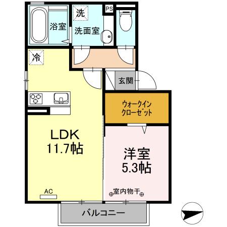 プリマ・ルーチェ 大和(1LDK/2階)の間取り写真