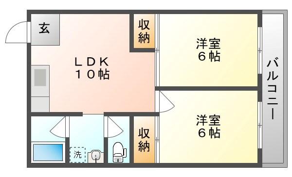 竹野マンション(2LDK/2階)の間取り写真