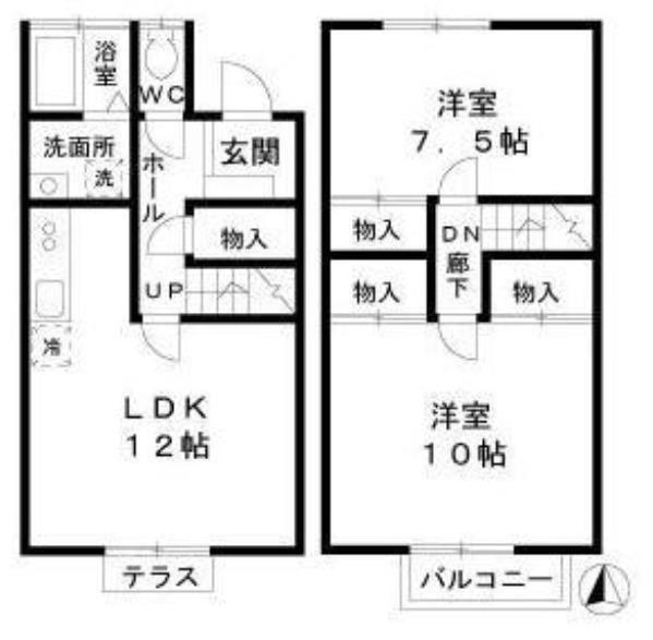 エステートピアゆうI(2LDK/1階)の間取り写真