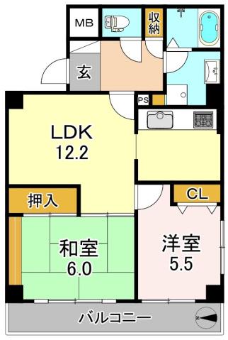 ライフAフラット(2LDK/4階)の間取り写真