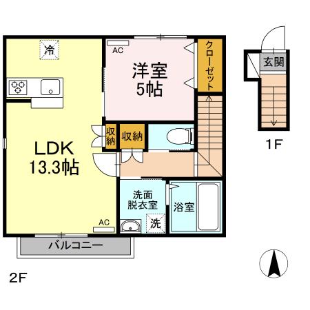 SHANTI(1LDK/2階)の間取り写真
