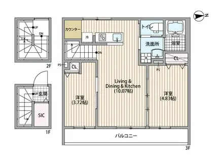 ミハス東新宿II(2LDK/3階)の間取り写真