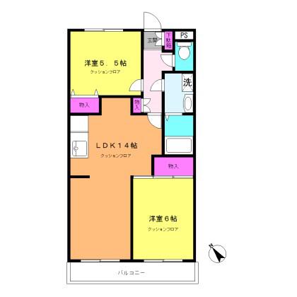 コートビラ松風(2LDK/2階)の間取り写真