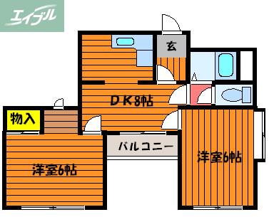 シャインブライト桑田(2DK/2階)の間取り写真