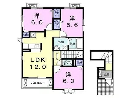 カーサ・ソレイユC(3LDK/2階)の間取り写真
