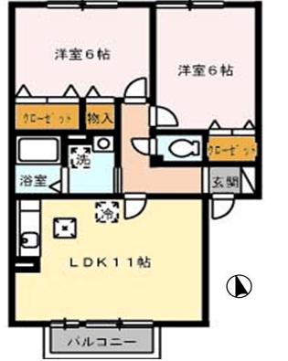 レオーノ(2LDK/2階)の間取り写真