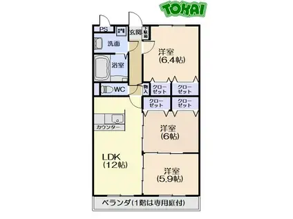風の杜 高町(3LDK/4階)の間取り写真
