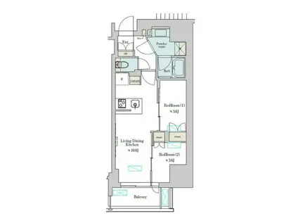 ブリリアイスト上野稲荷町(2LDK/2階)の間取り写真