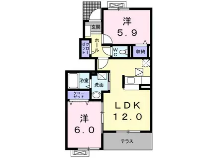 ブローテII(2LDK/1階)の間取り写真