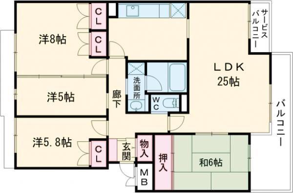ウェール庚午(4LDK/3階)の間取り写真