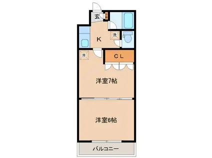 イーグルハイツ宮町(2K/3階)の間取り写真