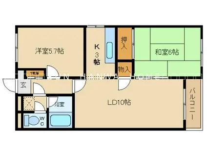 キャッスルマンション1(2LDK/3階)の間取り写真