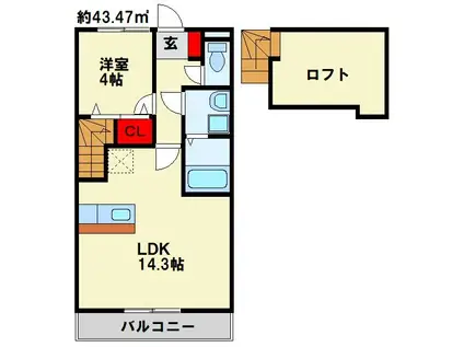 JR鹿児島本線 遠賀川駅 徒歩70分 2階建 築4年(1LDK/2階)の間取り写真