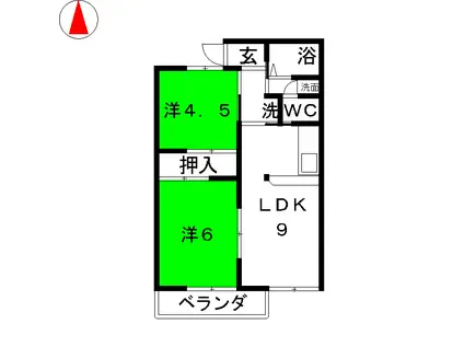KSハイムB棟(2LDK/2階)の間取り写真