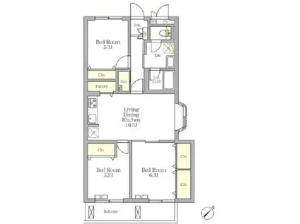 メゾンカルム中落合ノース(3LDK/3階)の間取り写真