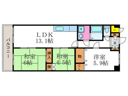 サンクスシティFUKUI(3LDK/3階)の間取り写真
