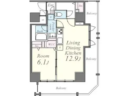 グランドール文京(1LDK/6階)の間取り写真