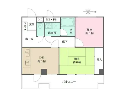 藤和シティコープ東寺尾(2DK/4階)の間取り写真