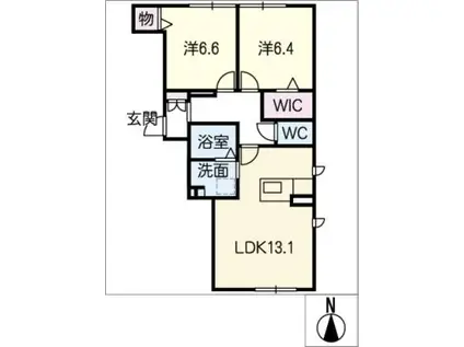 リオリエント岐阜(2LDK/1階)の間取り写真