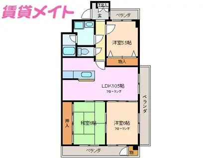 JINハイツ富田浜(3LDK/6階)の間取り写真