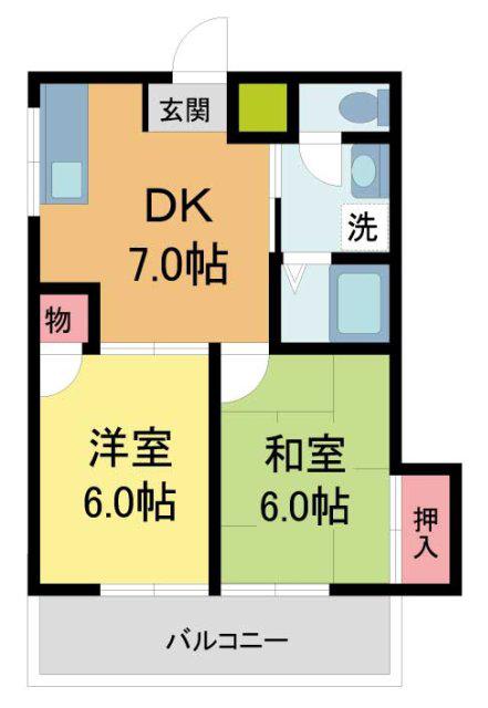 モダンアパートメント神戸宝塚II(2DK/2階)の間取り写真