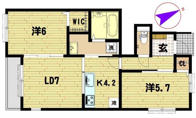 アムール久喜A棟(2LDK/1階)の間取り写真