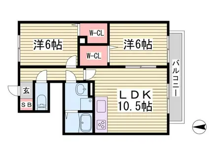 フレッツァ神戸山田B棟(2LDK/1階)の間取り写真