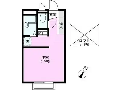 ラ・メルヴェイユII(ワンルーム/2階)の間取り写真