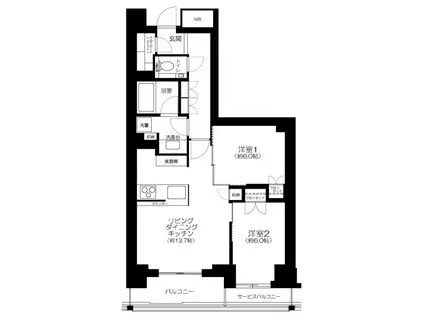 パークナード恵比寿(2LDK/2階)の間取り写真