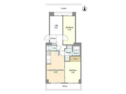 コンフォリア竹ノ塚ウエスト(2SLDK/9階)の間取り写真