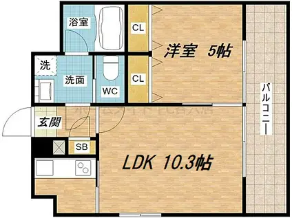 コスモリード谷町六丁目(1LDK/9階)の間取り写真
