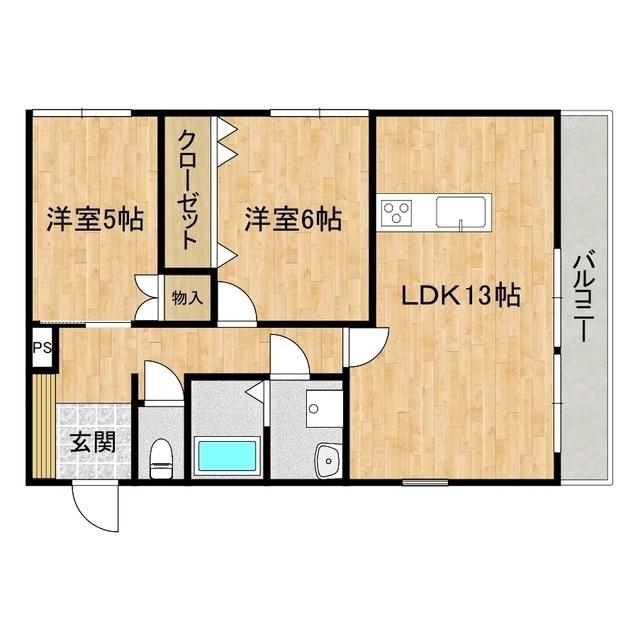 カッパビル(2LDK/3階)の間取り写真