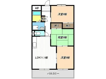 セブンスズキII(3LDK/1階)の間取り写真