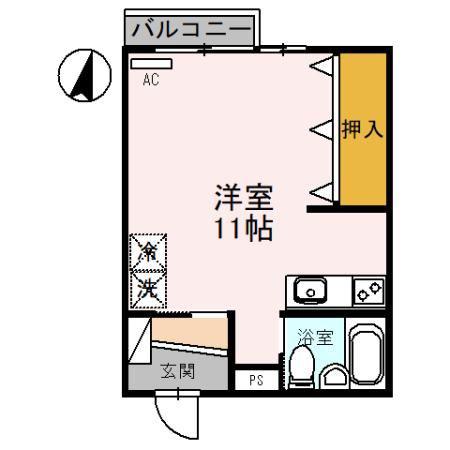 パールハイツとなみ1(ワンルーム/1階)の間取り写真