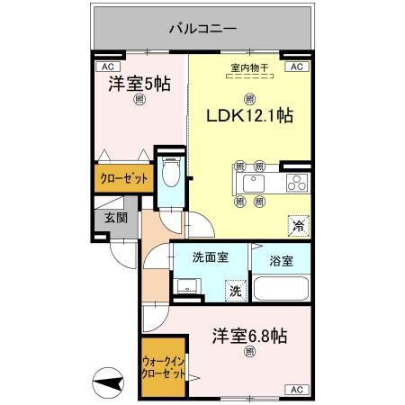 グラシア春日(2LDK/3階)の間取り写真