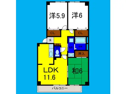 フォブールブリエA(3LDK/2階)の間取り写真