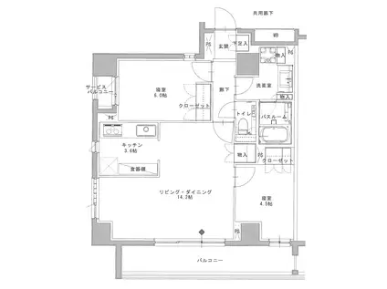 H-スクエア吉祥寺南町(2LDK/4階)の間取り写真