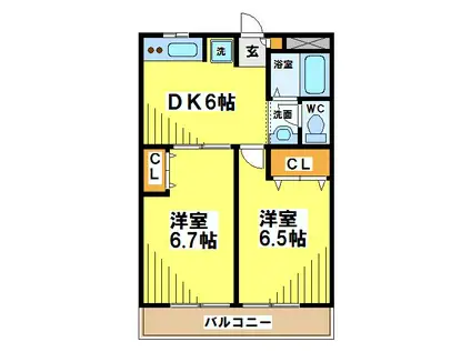 エリントン(2DK/1階)の間取り写真
