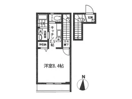 ボルベール調布ヶ丘(1K/2階)の間取り写真