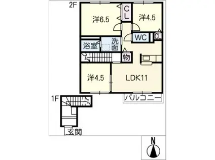 グロリアB棟(3LDK/2階)の間取り写真