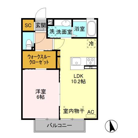 アクシズ(1LDK/2階)の間取り写真