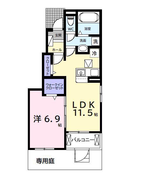 今津朝山アパートII(1LDK/1階)の間取り写真