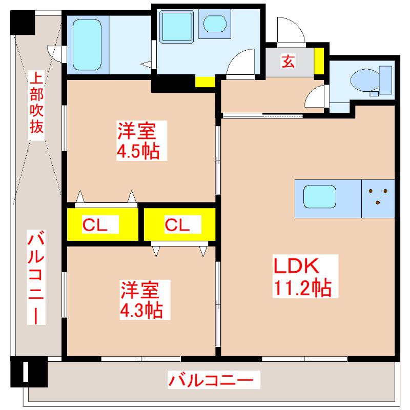 リアンシエルブルー高麗(2LDK/10階)の間取り写真