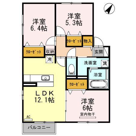 プレフェリート飛香台(3LDK/2階)の間取り写真