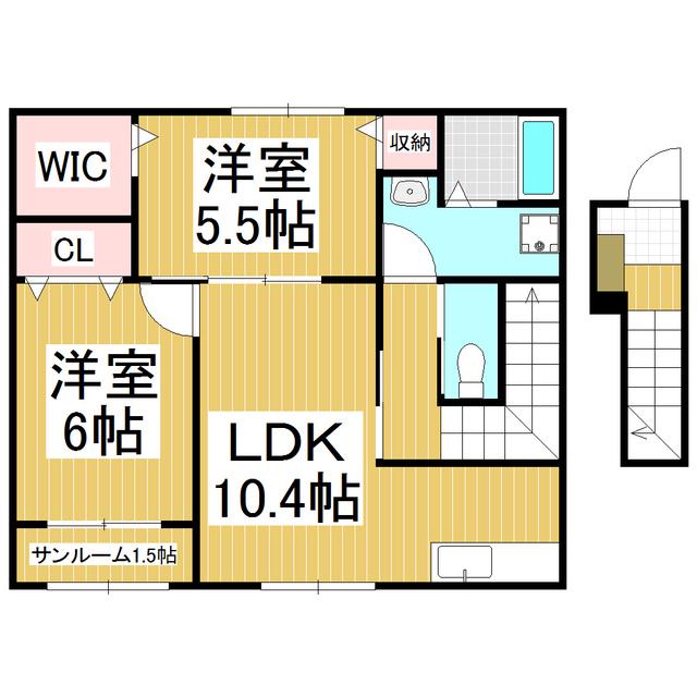 エスペラント ヴォヌール(2LDK/2階)の間取り写真
